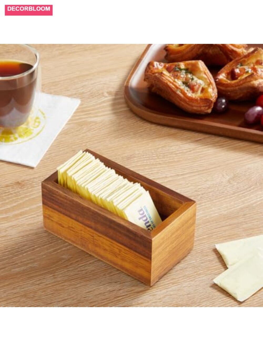 Solid Acacia Wood Sugar Packet Holder Coffee Bar Organizer - Picture 5 of 6